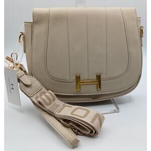 New Halston Beige Crossbody Messenger Shoulder Bag Faux Leather. 2 in Stock $88.